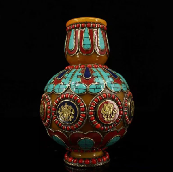 SUKHAVATI YELLOW JAMBHALA FORTUNE EIGHT AUSPICIOUS BOTTLE FOR ELIMINATING POVERTY