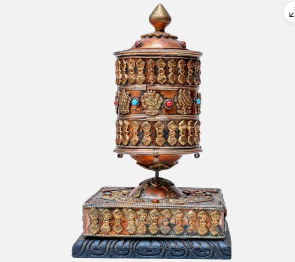 1 8" Large Nepal Tibetan Buddhist Prayer Wheel Wood Stand Brass Dorje Home Décor