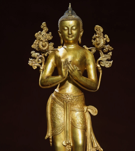 Old Tibet Tibetan Buddhism temple Bronze gilt white tara bodhisattva statue