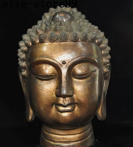 Old Tibet Buddhism Temple Bronze Gilt Shakyamuni Amitabha Buddha Head Statue