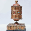 2 8" Large Nepal Tibetan Buddhist Prayer Wheel Wood Stand Brass Dorje Home Décor