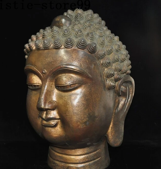 Old Tibet Buddhism Temple Bronze Gilt Shakyamuni Amitabha Buddha Head Statue