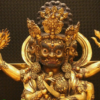 34.6''Old Tibet Purple Bronze 24K Gold Mahakala Hold Faqi