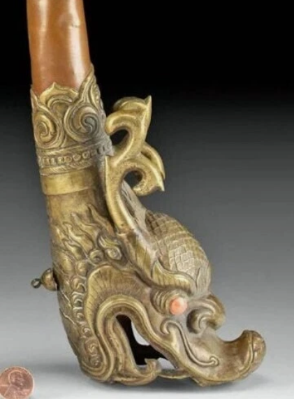 19th to Early 20th Cent. Tibetan Ritualistic Buddhist Trumpet 17" tall w/ COA