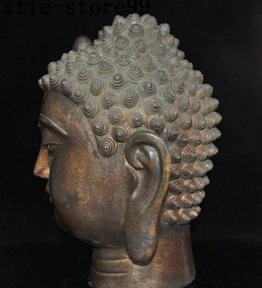 Old Tibet Buddhism Temple Bronze Gilt Shakyamuni Amitabha Buddha Head Statue
