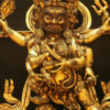 34.6''Old Tibet Purple Bronze 24K Gold Mahakala Hold Faqi