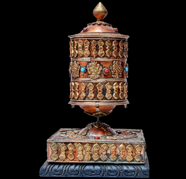 4 8" Large Nepal Tibetan Buddhist Prayer Wheel Wood Stand Brass Dorje Home Décor