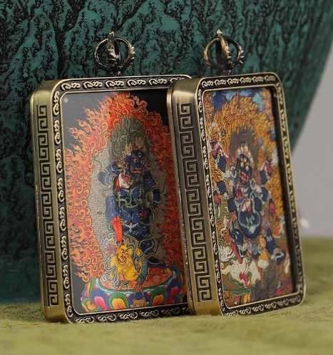 Brass Tibetan Amulet  Thangka Pendant Buddhist