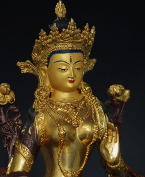 Old Tibet Tibetan Buddhism temple Bronze gilt white tara Bodhisattva statue