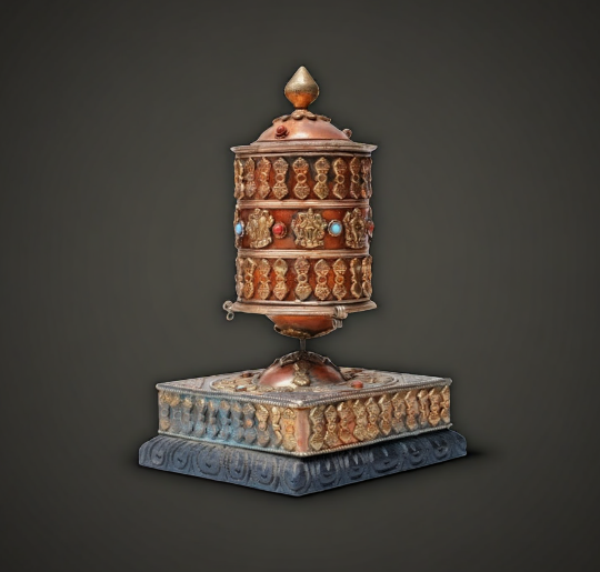 微信图片_20251213203344 8" Large Nepal Tibetan Buddhist Prayer Wheel Wood Stand Brass Dorje Home Décor