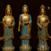 Old Tibet Cloisonne Enamel Bronze Gilt Shakyamuni Kwan-yin God Buddha Statue Set