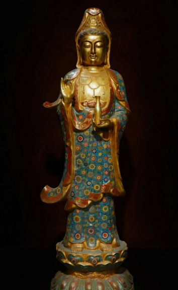 Old Tibet Cloisonne Enamel Bronze Gilt Shakyamuni Kwan-yin God Buddha Statue Set