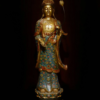 Old Tibet Cloisonne Enamel Bronze Gilt Shakyamuni Kwan-yin God Buddha Statue Set